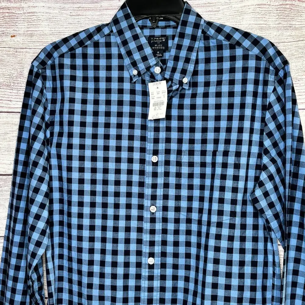 J. Crew Men's Blue & Black Flex Washed Button Down Slim Fit Shirt Size Small New